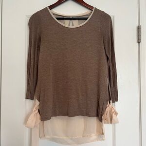 LC Lauren Conrad Brown and Cream Blouse with Bow Accents